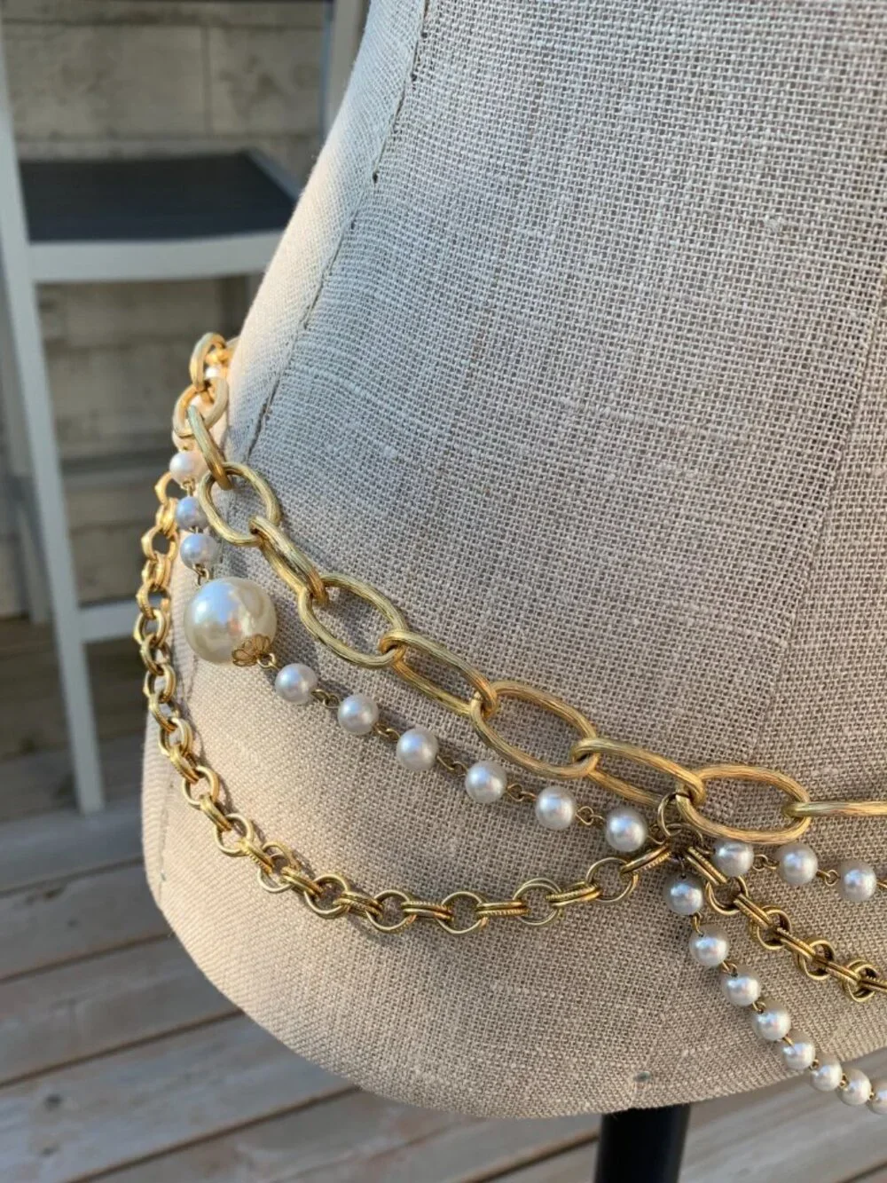 Vintage Chain Hip Waist Belt Gold Pearl Beads Bikini Beach Festival Boho Retro